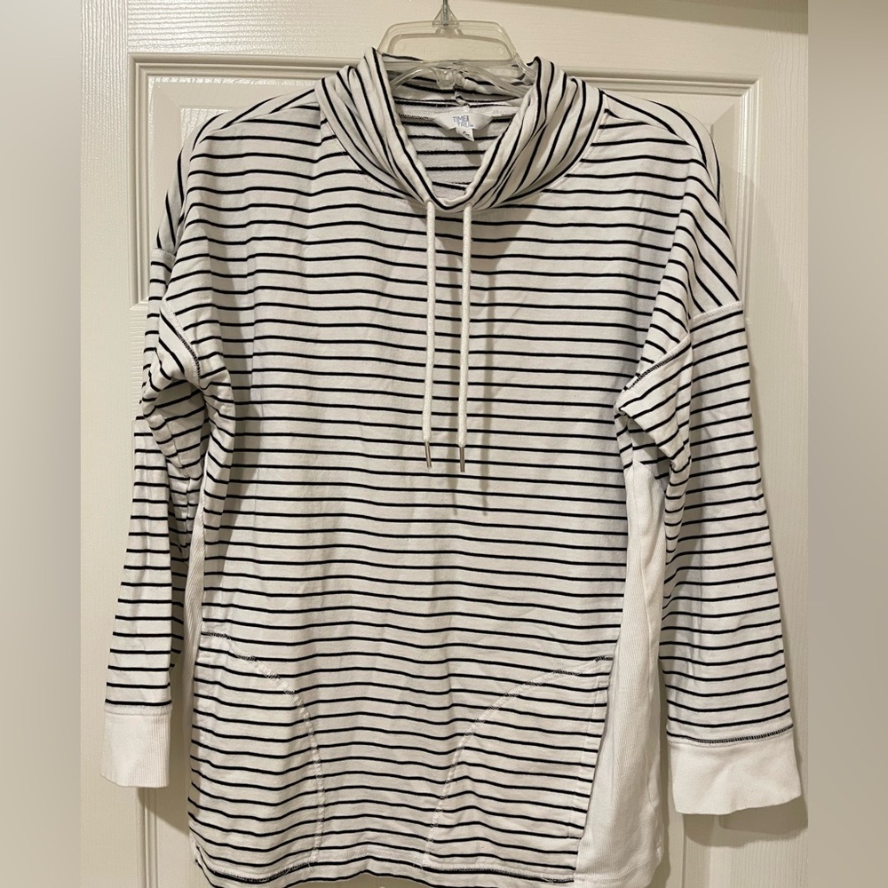 Time and Tru Black and White Striped Hoodie